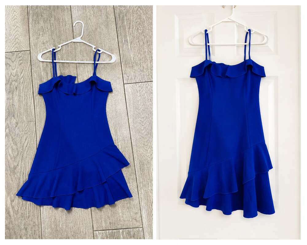 Blue Ruffle Spaghetti Strap Dress.